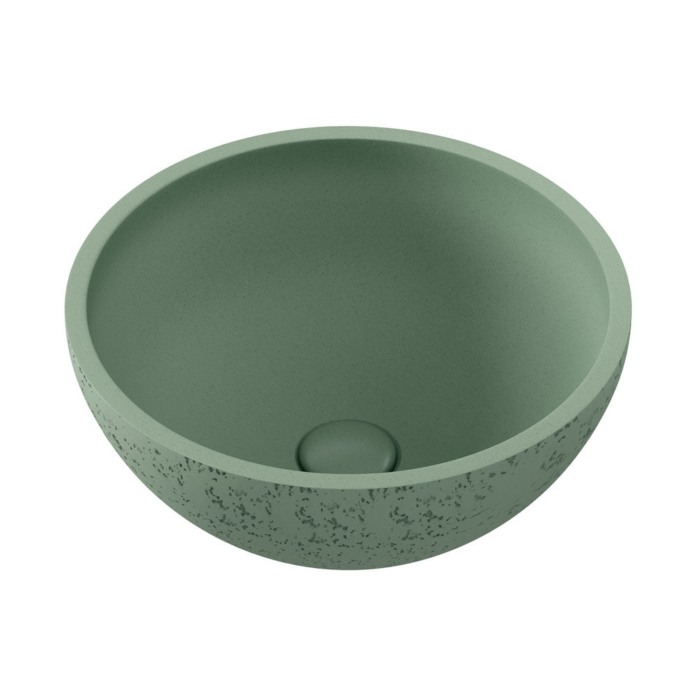 Fienza RB074SG Alba Round Concrete Above Counter Basin in Sage Green - Modern Farmhouse Bathroom Sink for Vanity, Powder Room & Guest Bath Decor