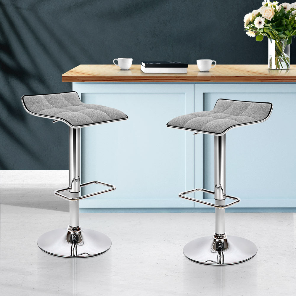 2-Pack Adjustable Height Bar Stools with Linen Upholstery and Gas Lift Mechanism - Perfect for Kitchen Islands, Breakfast Nooks & Home Bars