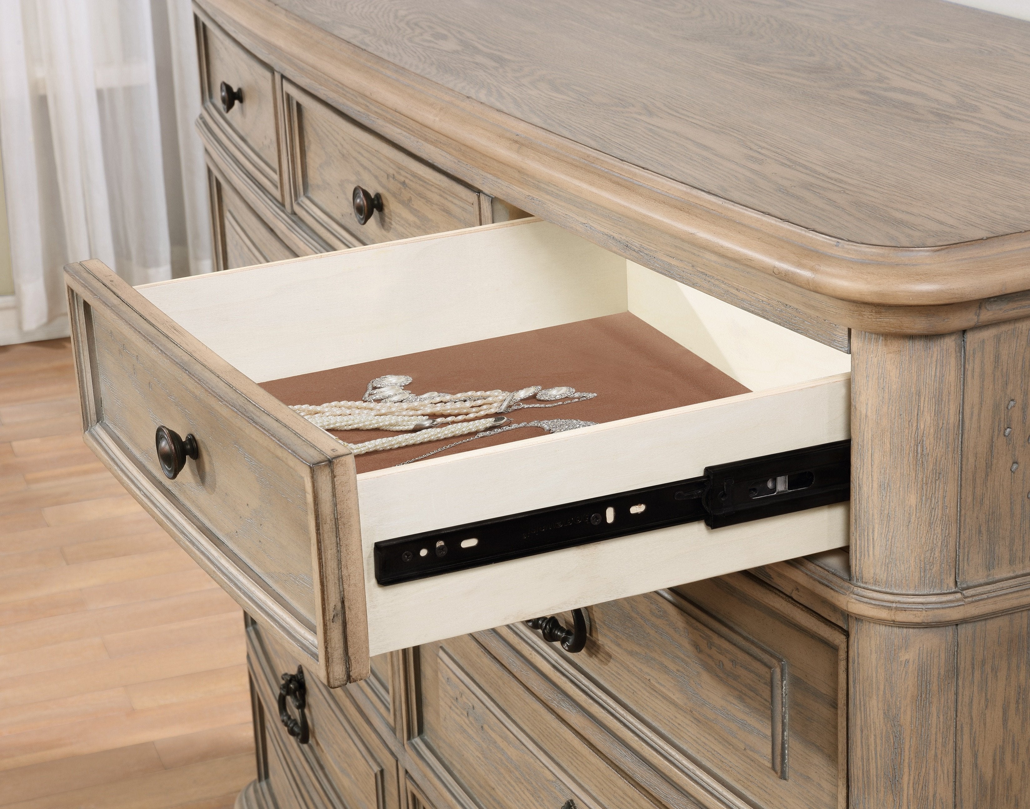 Piraeus 296 11-Drawer White Wash Dresser with Nailhead Trim Mirror - Elegant Bedroom Furniture for Master Suite, Guest Room & Nursery Organization