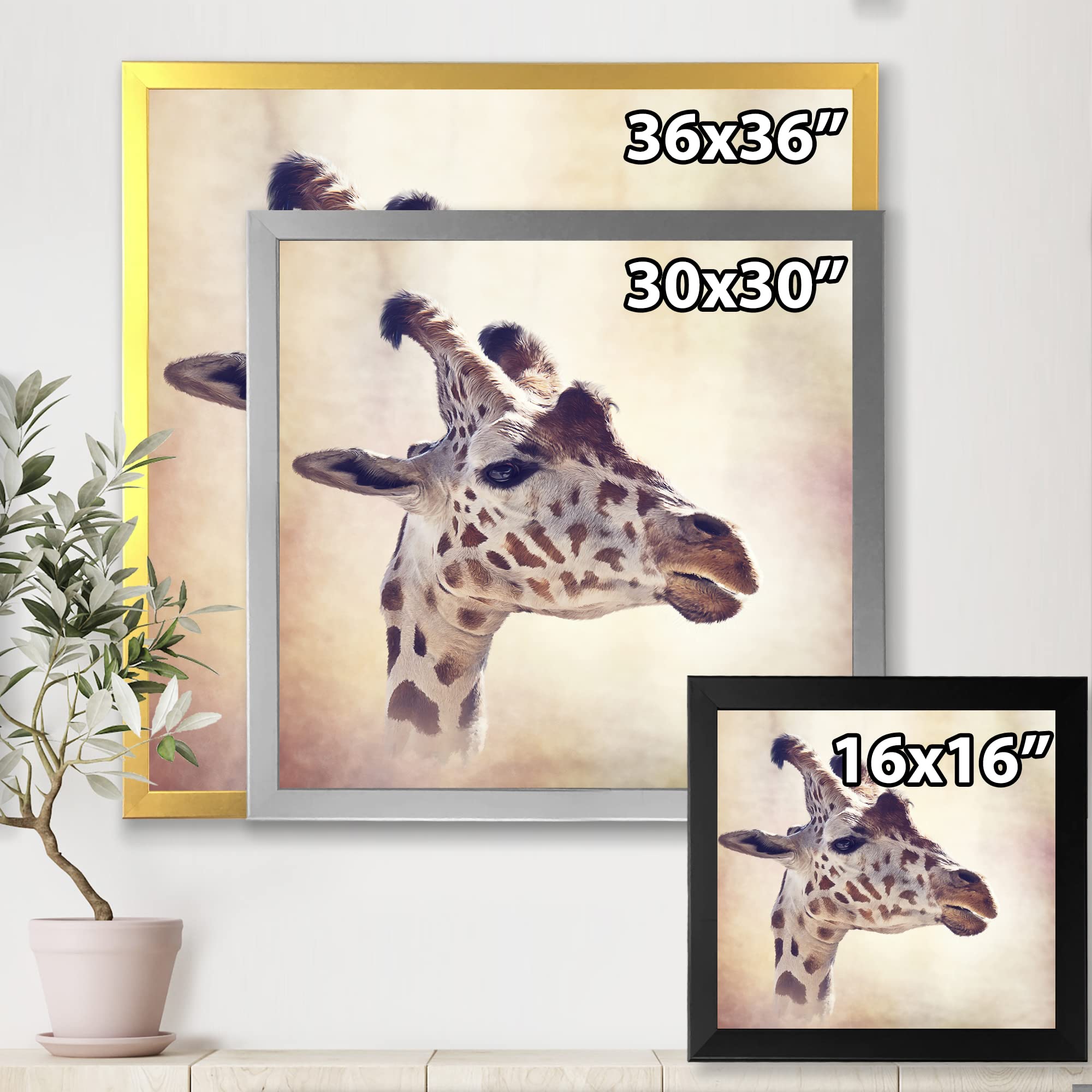 Farmhouse Framed Wall Art - Portrait of A Giraffe III - Handmade Canvas Painting for Living Room, Bedroom & Nursery Decor