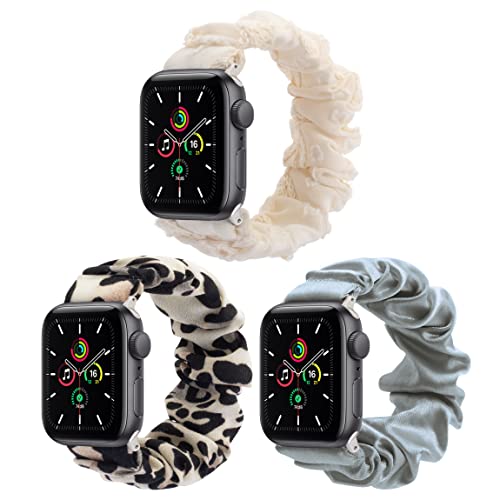 Elastic Scrunchie Apple Watch Band for 38mm 41mm 42mm 40mm 44mm 45mm - Stretchy Cute Wristband Compatible with iWatch Series 7/6/5/4/3/2/1/SE (3 Pack) - Perfect for Workouts, Yoga & Everyday Fashion Accessory