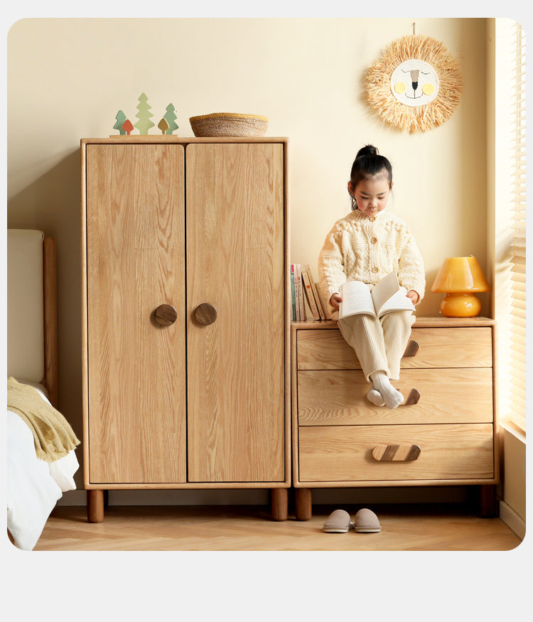 Solid Oak Wood Wardrobe Bookcase - Free Combination for Bedroom, Living Room, and Office Storage