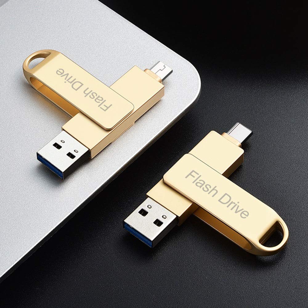 64GB USB 3.0 & USB C Dual Flash Drive - High Speed 2-in-1 Thumb Drive with Aluminum Waterproof Design - Compatible with Smartphones, Tablets, PCs (Silver, 128GB) - Perfect for Data Transfer, Backup & Portable Storage for Work, School & Travel