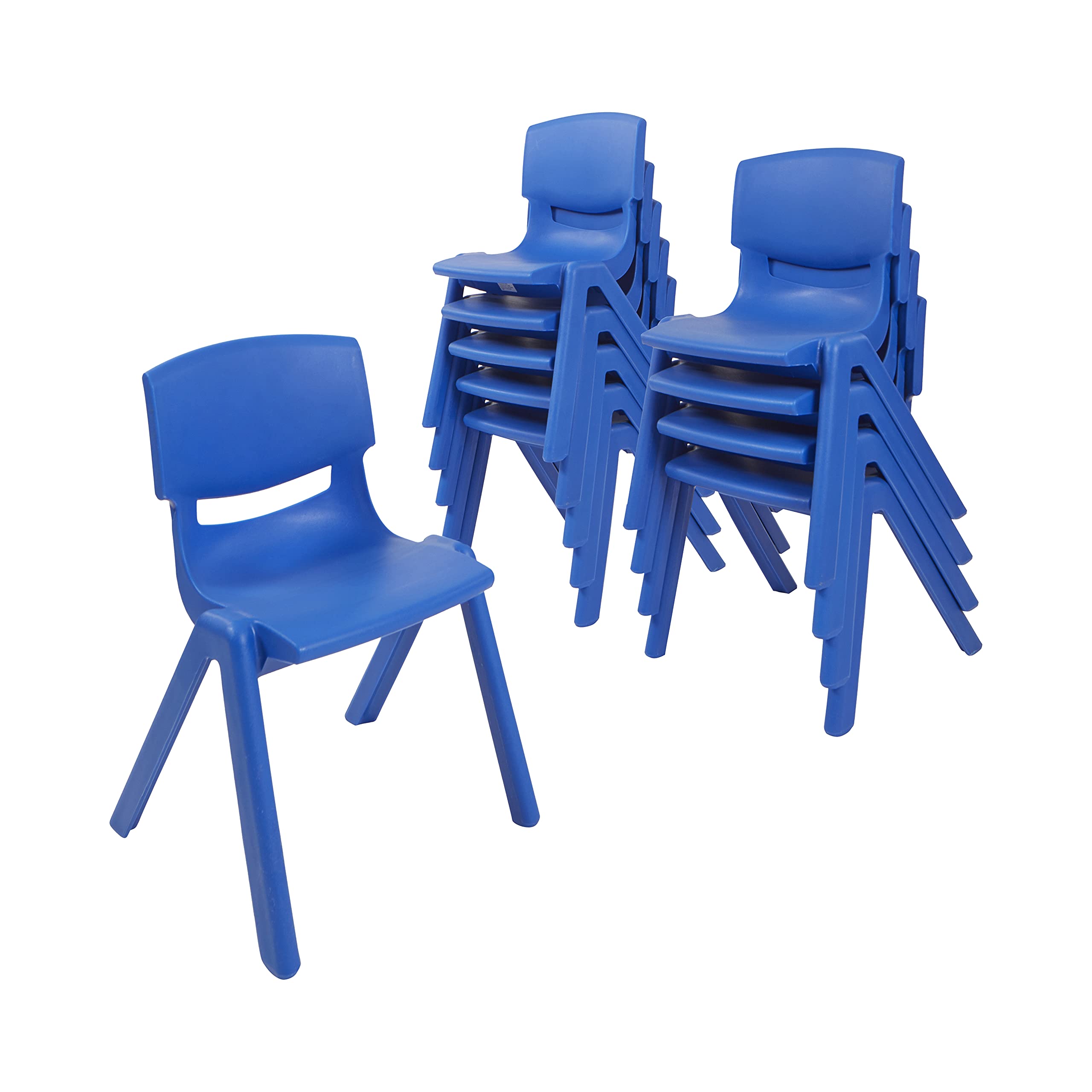ECR4Kids 12 Inch Plastic Stackable School Chairs for Kids - Durable Indoor/Outdoor Resin Stacking Chairs, Blue (10-Pack) - Perfect for Classrooms, Daycares, Playrooms & Outdoor Events