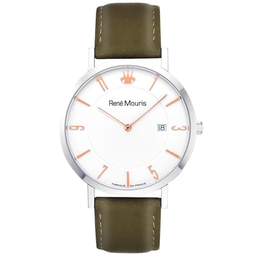 White Dial - Silver Case - Green Strap - Rose Gold Applique