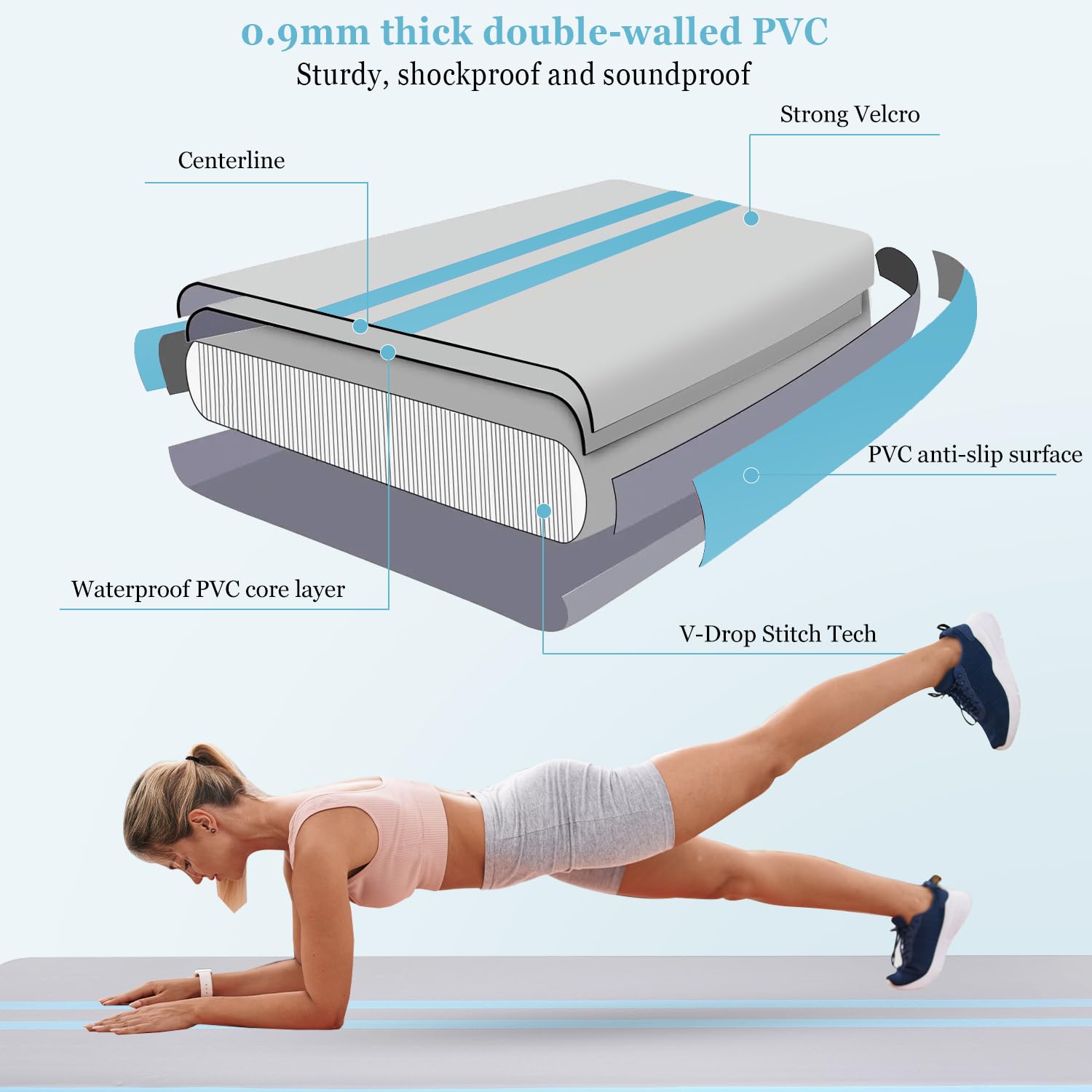 **10ft/13ft/16ft Inflatable Air Gymnastics Mat - 4 Inches Thick Tumbling Training Mat with Electric Air Pump for Home, Gym, Cheerleading, Beach & Outdoor Exercise | Perfect for Gymnastics Practice, Yoga, Kids Play & Fitness Workouts**