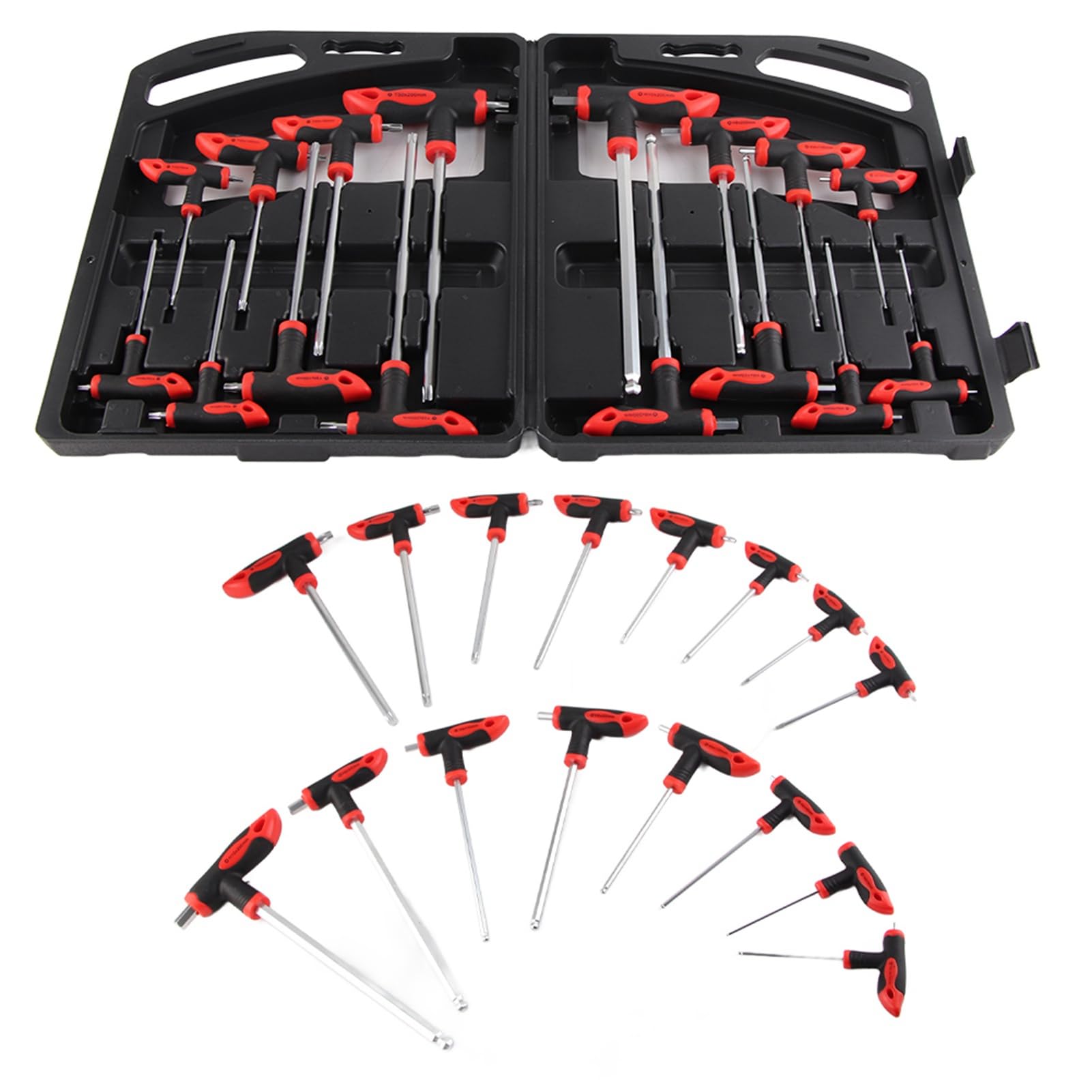 16-Piece T-Handle Hex Wrench Set with Ball End & Star Keys - Metric & SAE Sizes for Car Repair, Bike Maintenance & DIY Projects - Durable Hand Tools for Mechanics & Home Improvement