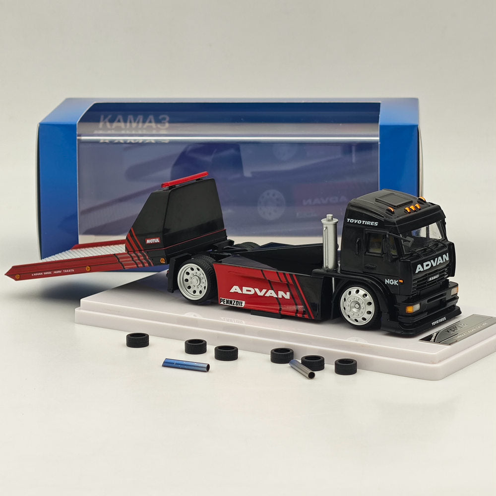 1:64 Scale SH Kamaz Spoon Sports Flatbed Tow Truck Black Diecast Model Car - Limited Edition Collectible for Display, Racing Games & Gift Giving