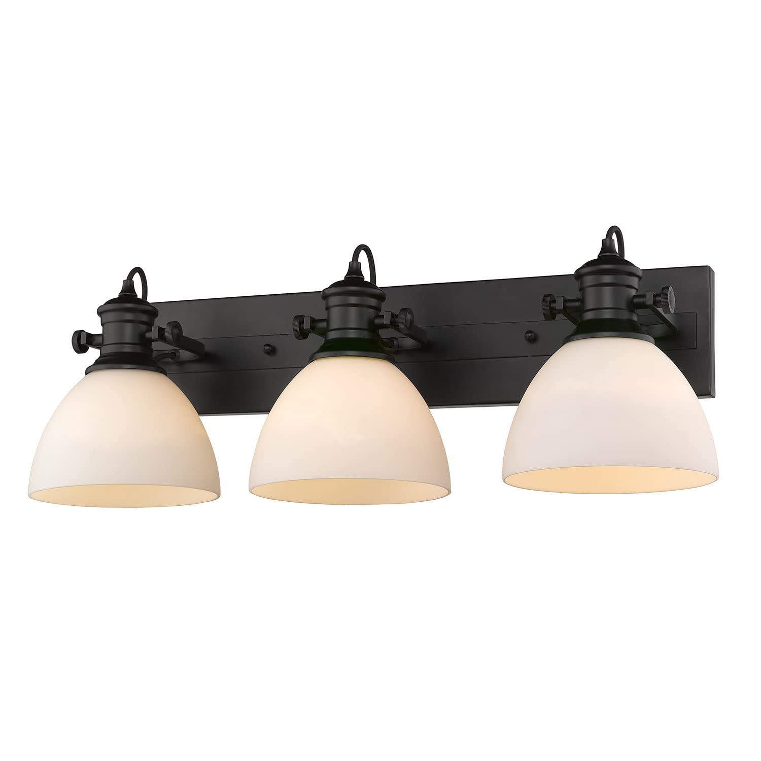 Golden Lighting 3118-BA3 BLK-OP Hines Vanity Light - Matte Black Finish with Opal Glass Shades for Bathroom Mirror Lighting | Perfect for Modern Home Decor & Vanity Makeup Area