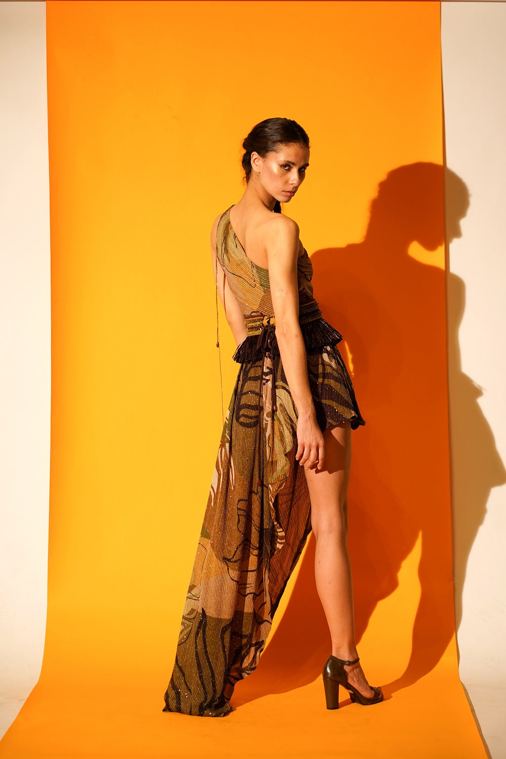 Elegant Tropical Brown One Shoulder High Low Dress for Women - Perfect for Beach Weddings, Vacations & Summer Parties