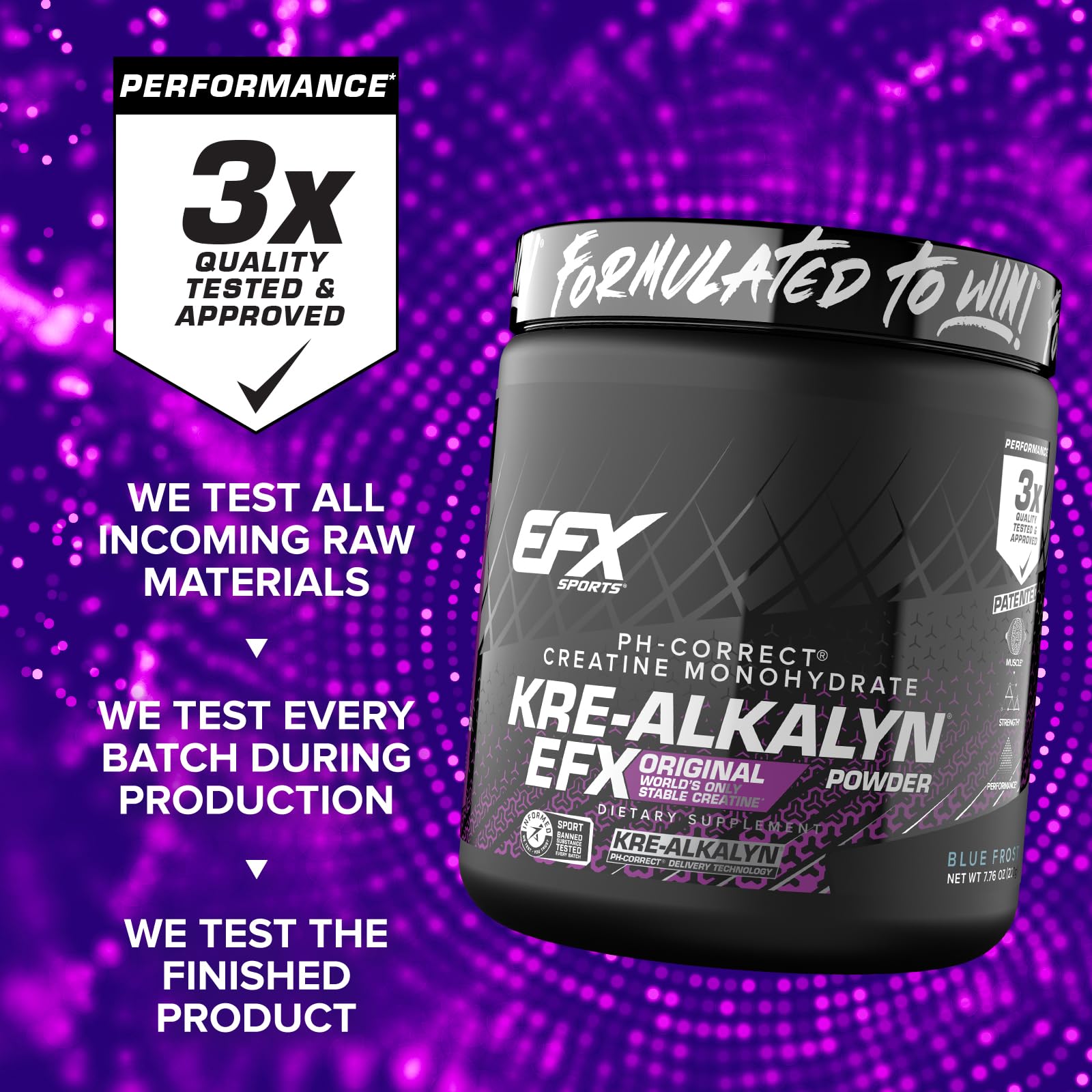 EFX Sports Kre-Alkalyn EFX Creatine Monohydrate Powder Supplement - pH Balanced Formula for Strength, Muscle Growth & Performance - 110 Servings Blue Frost Flavor - Pre-Workout & Post-Workout Recovery Supplement for Athletes & Bodybuilders