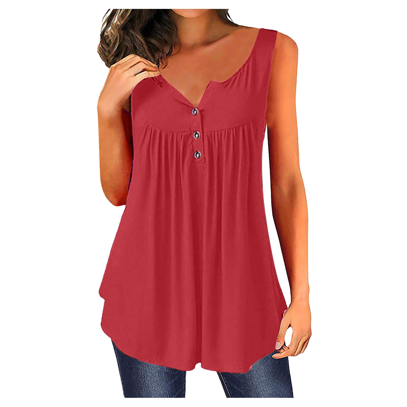 XINSHIDE Women's Summer Sleeveless Ruffle Flowy Loose Fit Tunic Tank Top Blouse - Casual Beach Wear, Vacation Outfit & Everyday Comfort