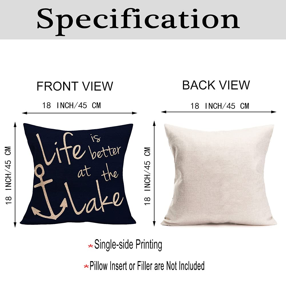 Smilyard Lake Life Inspirational Quote Linen Pillow Cover 18x18 Inch - Decorative Throw Cushion for Sofa, Outdoor & Home Decor - Perfect for Living Room, Patio, and Lake House Relaxation