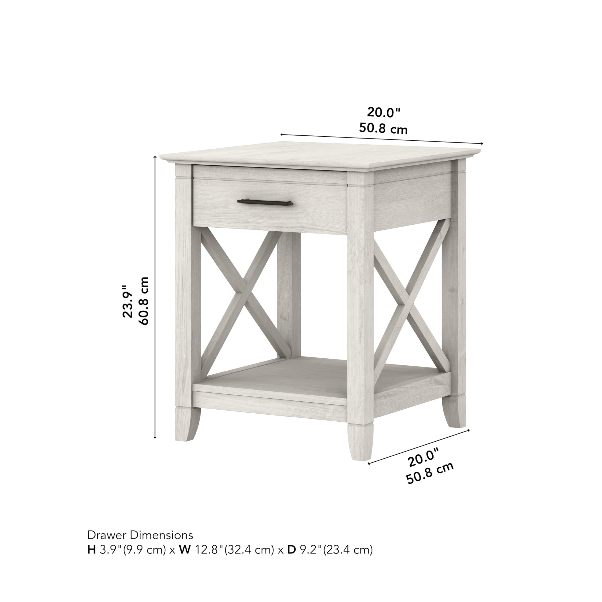 Bush Furniture Key West Nightstand with Drawer - Solid White Oak Wood Bedside Table for Bedroom, Living Room & Guest Room - Modern Night Stand with Storage Shelf