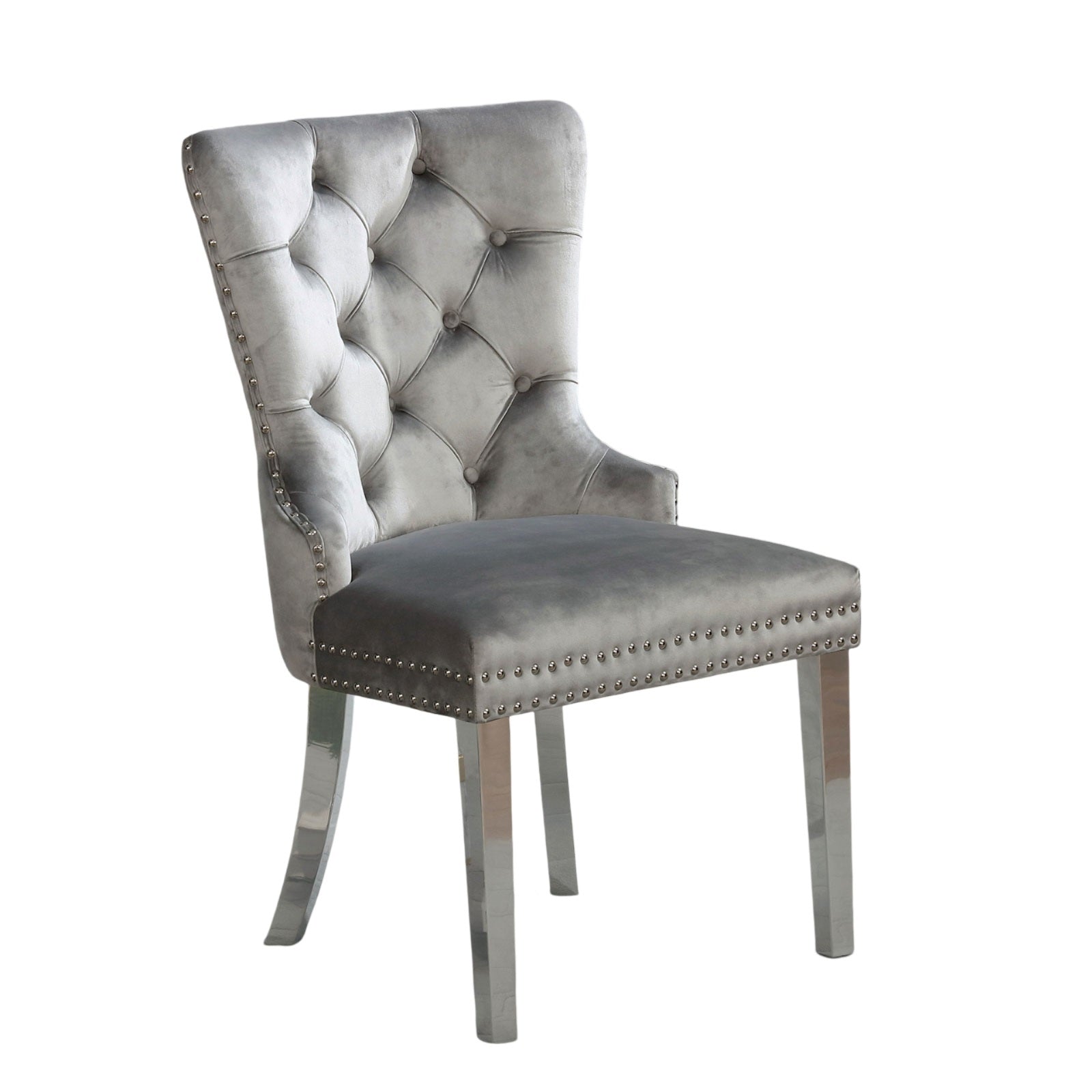 Contemporary Gray Flannelette 2-Piece Side Chairs Set - Button Tufted Upholstered Dining Chairs with Wingback Design | Perfect for Modern Dining Rooms, Kitchen Nooks & Small Spaces