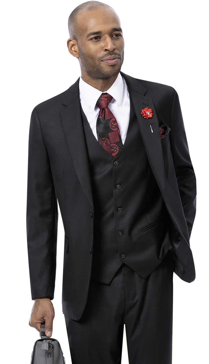 EJ Samuel Black Modern Fit Suit for Men - Slim Tailored Business Suit Jacket & Pants Set (M18022) | Perfect for Weddings, Office & Formal Events