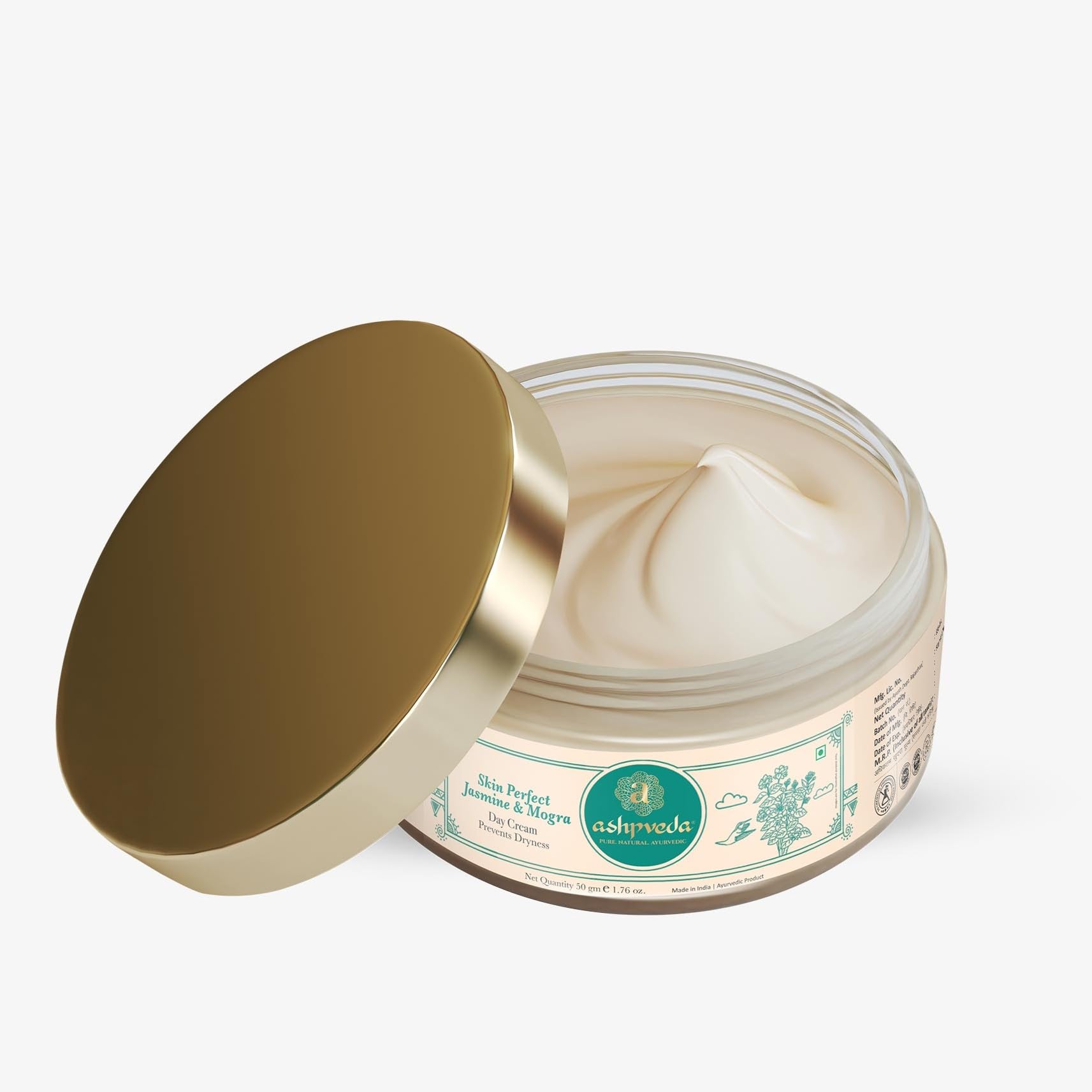 **Ashpveda Ayurvedic Skin Perfect Jasmine & Mogra Day Cream – Natural UVA/UVB Sun Protection, Chemical-Free SPF Cream for Women & Men (50g) | Daily Moisturizer for Glowing Skin**
