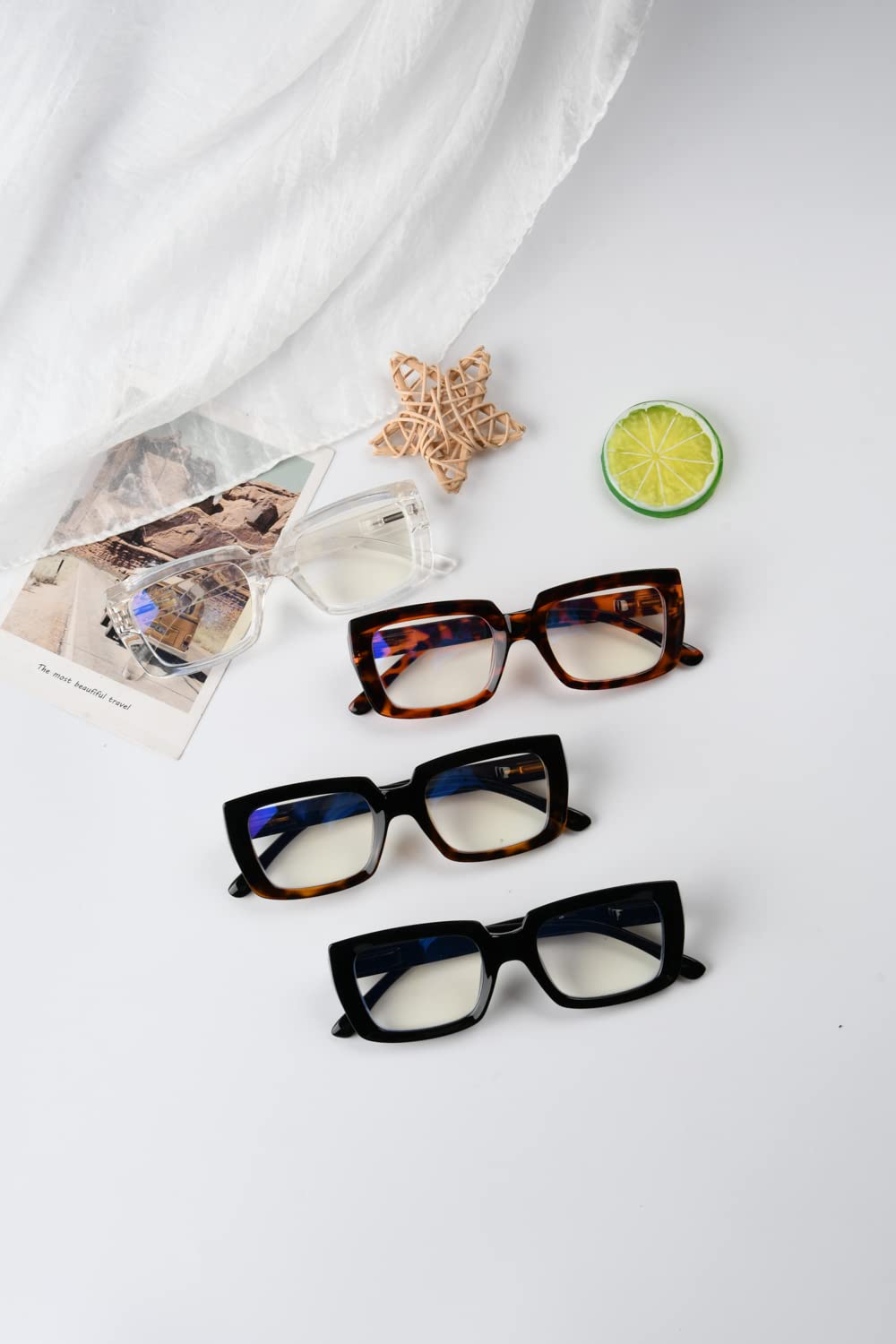 Eyekepper 4 Pack Blue Light Blocking Reading Glasses for Women & Men, Anti-Glare Computer Glasses +0.50 Magnification, Oversized Square Frame for Office Work, Gaming & Screen Time Protection