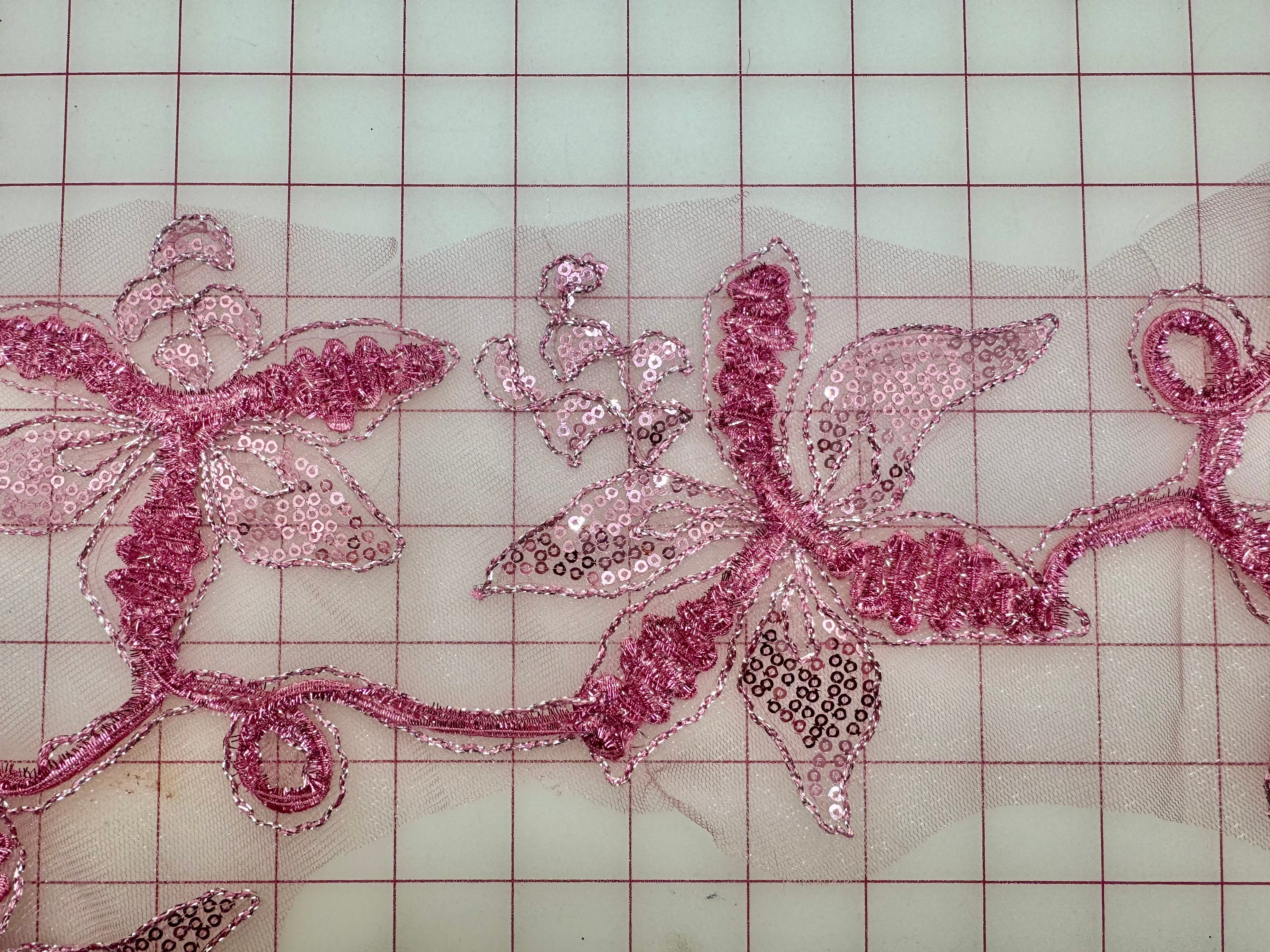 Elegant Metallic Silver Lace Trim with Sequins - 1 1/3 Yard Rose Pink Border for DIY Crafts, Wedding Decor & Costume Design