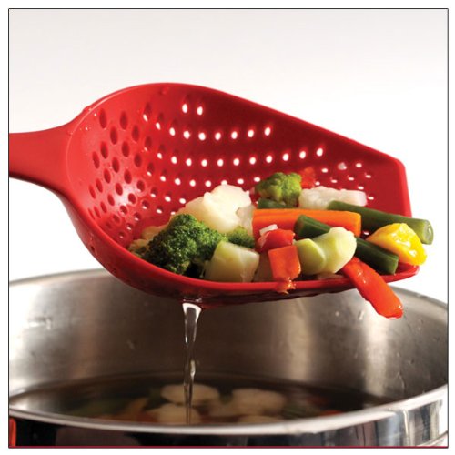 Premium Large Red Scoop Colander - Durable Kitchen Strainer for Pasta, Salad & Vegetables - Perfect for Cooking, Draining & Serving