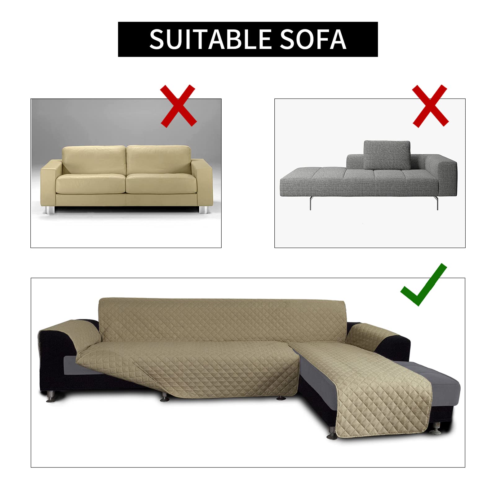 Reversible L-Shaped Sofa Slipcover for Sectional Couch & Chaise Lounge - Pet & Kid Friendly Furniture Protector Cover (Small, Beige/Beige) - Perfect for Living Room, Family Room & Home Theater Seating Protection