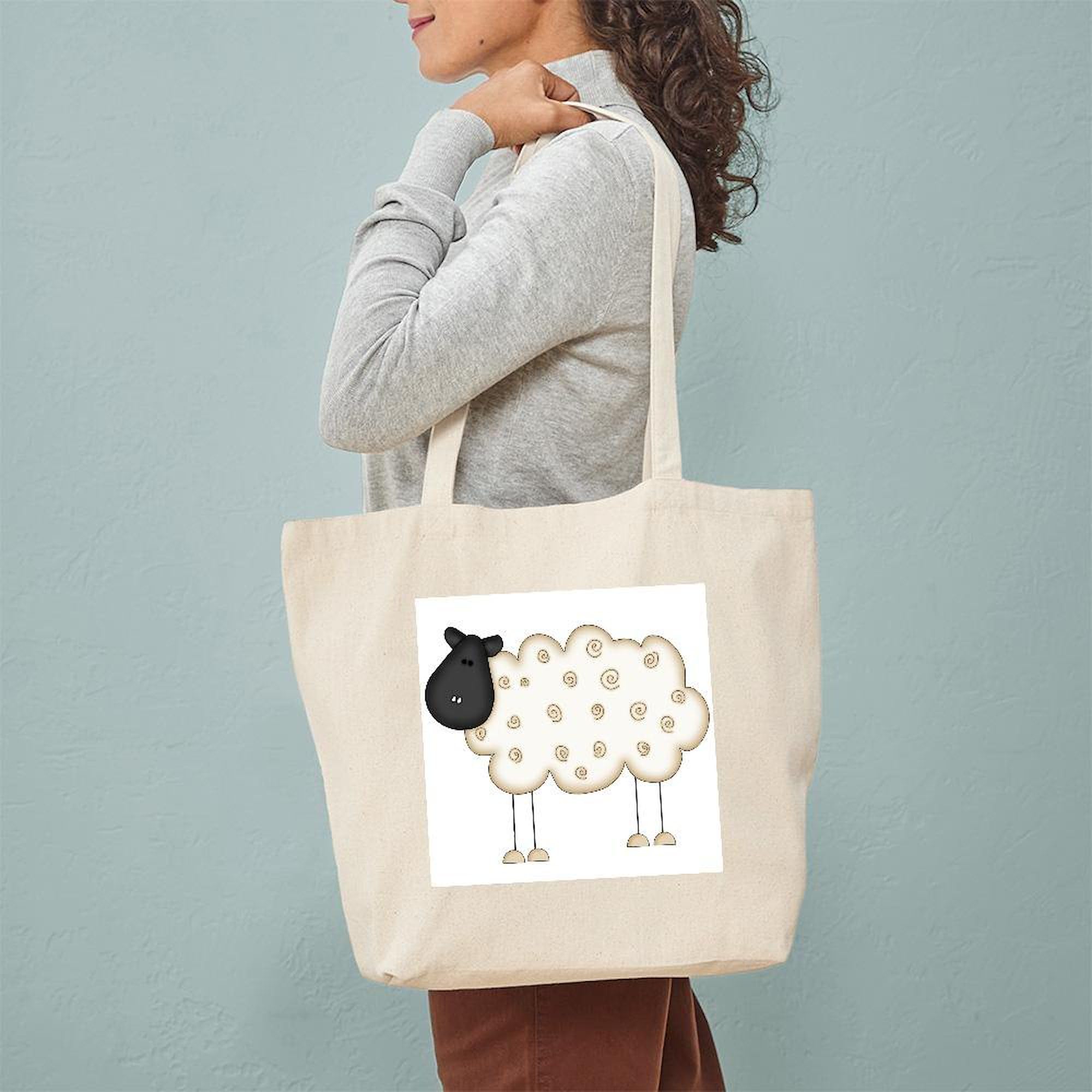 Stick Figure Sheep Tote Bag - Natural Canvas Reusable Shopping Bag for Groceries, Beach & Everyday Use | Eco-Friendly Cotton Tote with Funny Sheep Design