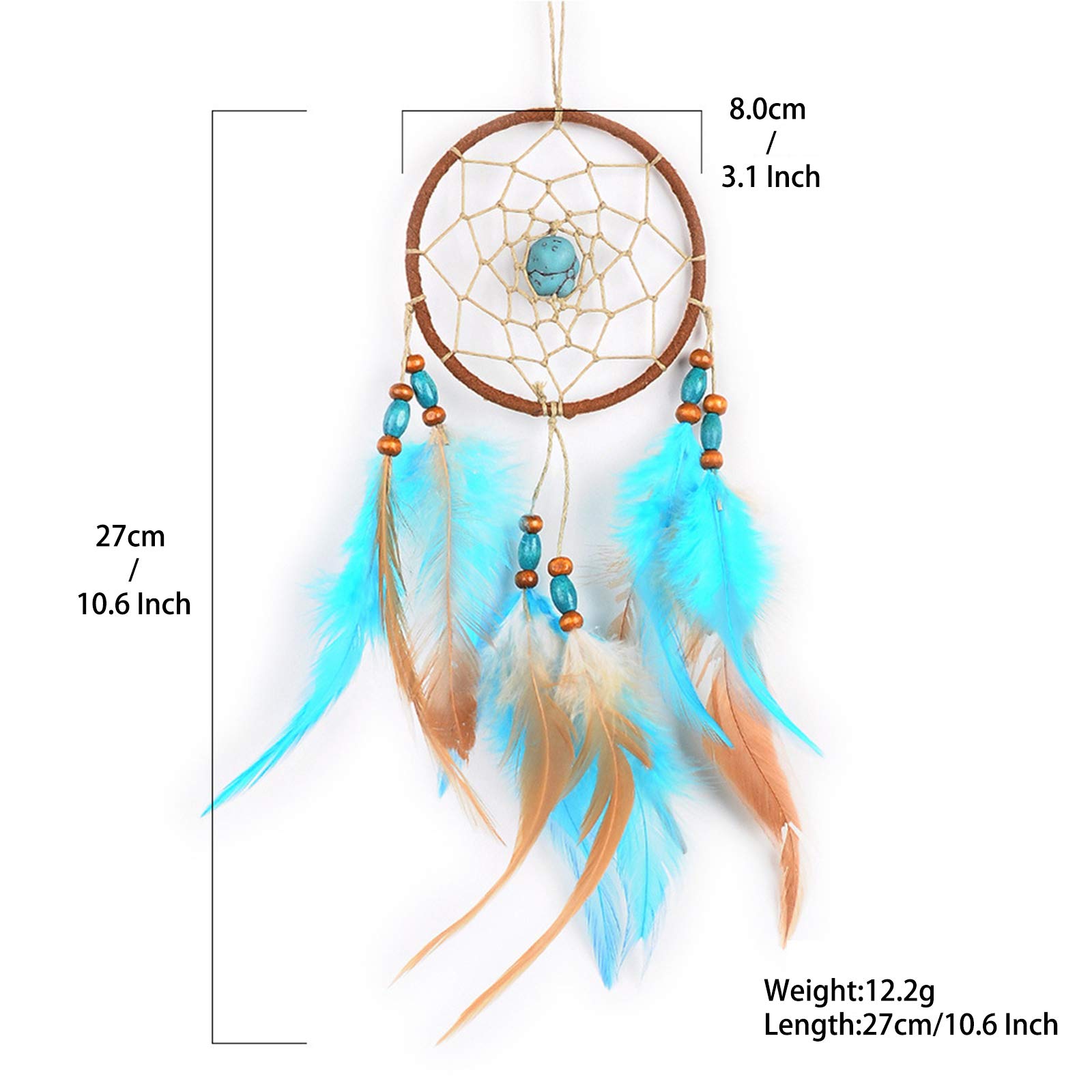 Blue Feather Dream Catcher Car Charm Pendant - Small Rearview Mirror Hanging Decor for Car, Bedroom, and Wall