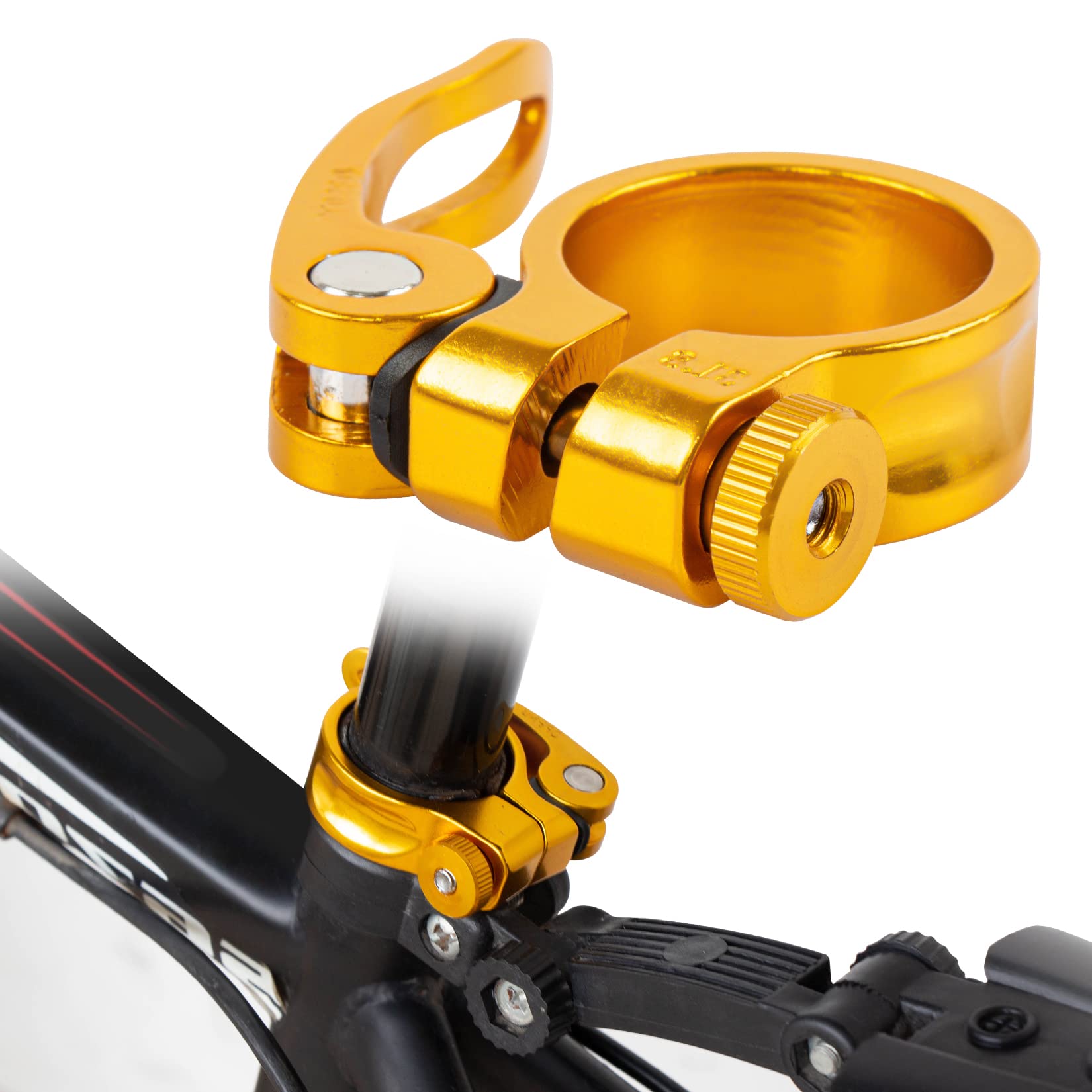 PSLER 31.8mm Bike Seat Post Clamp Quick Release - Mountain, Road & Casual Bicycle Seatpost Clamp (Yellow) - Perfect for MTB, Commuting & Urban Cycling