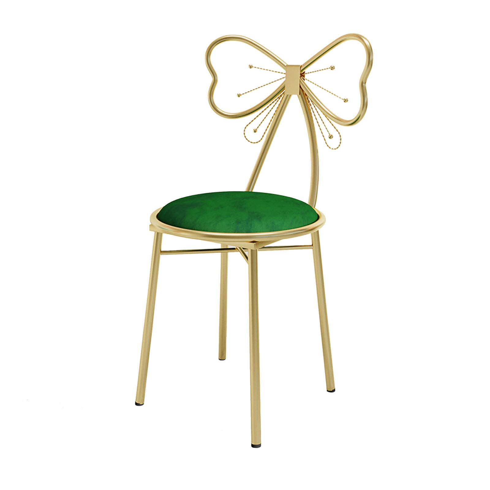 Golden Backrest Makeup Vanity Chair with Butterfly Bowknot - Flannel Upholstered Dining & Reading Chair for Girls Bedroom (82cm, Green) - Perfect for Dressing Tables, Study Desks & Home Decor