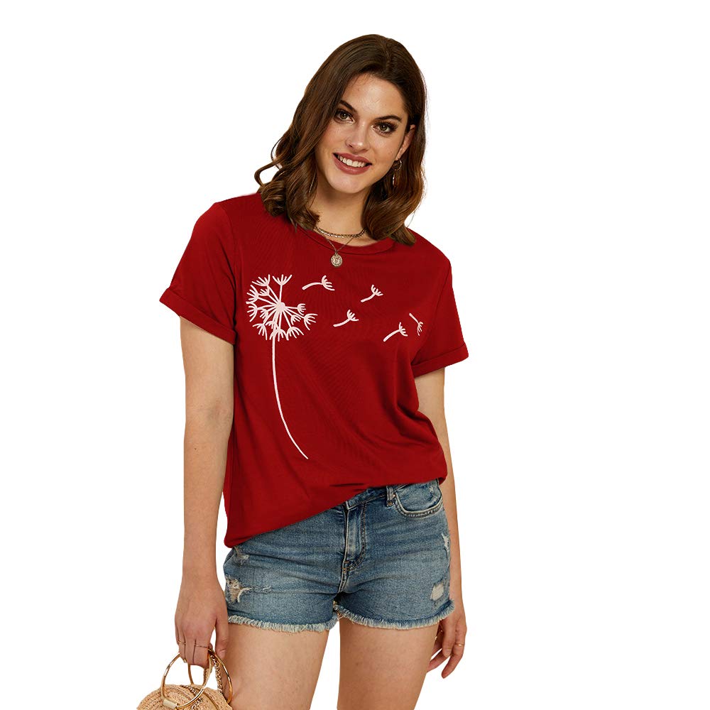 Cicy Bell Women's Dandelion Print T-Shirt - Cute Graphic Tee Short Sleeve Summer Cotton Top for Casual Wear, Outfits & Street Style