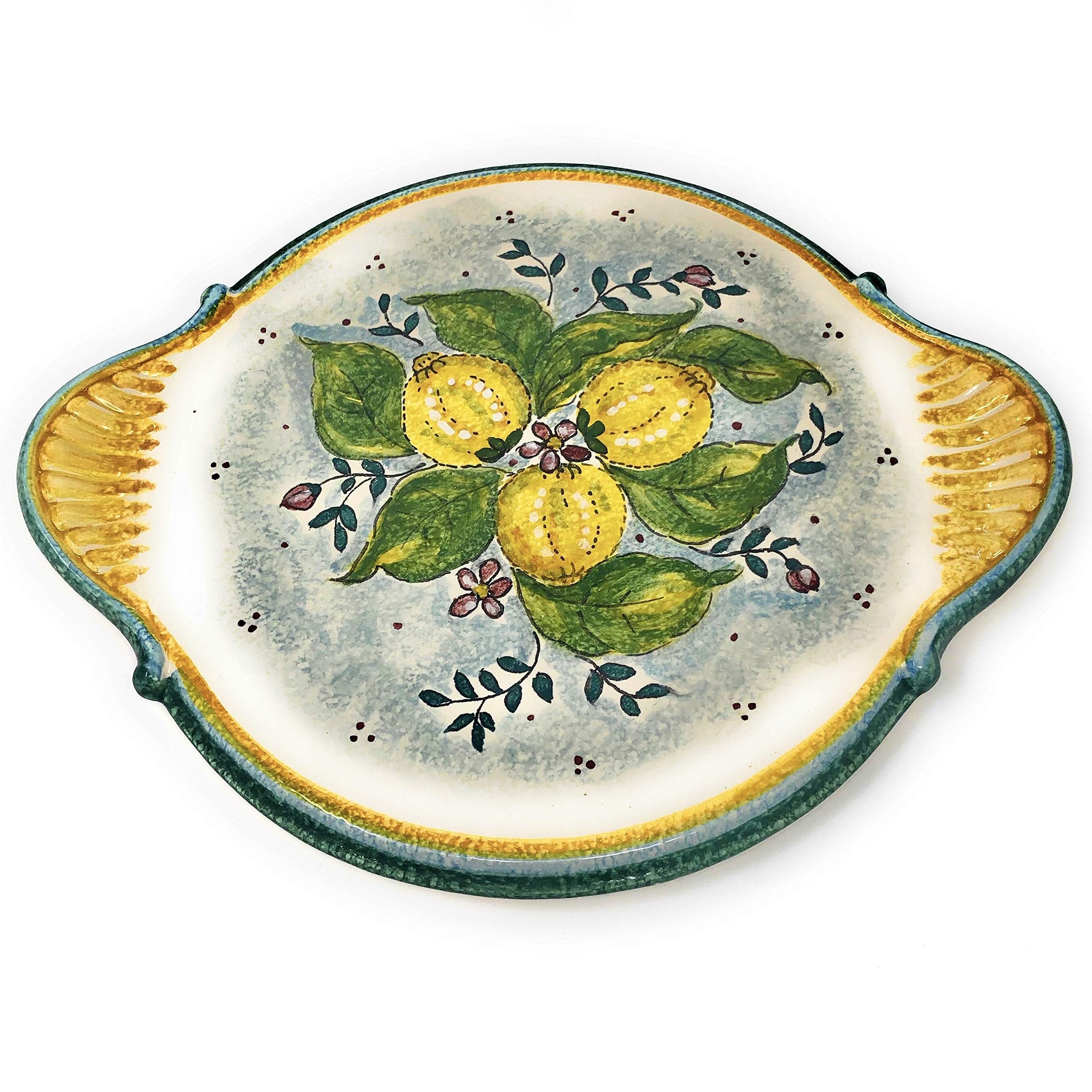 Italian Ceramic Cheese Tray & Cake Plate - Hand Painted Tuscan Pottery Appetizer Platter with Lemon Decor, Made in Italy | Perfect for Entertaining, Cheese Boards, Dessert Displays & Kitchen Decor
