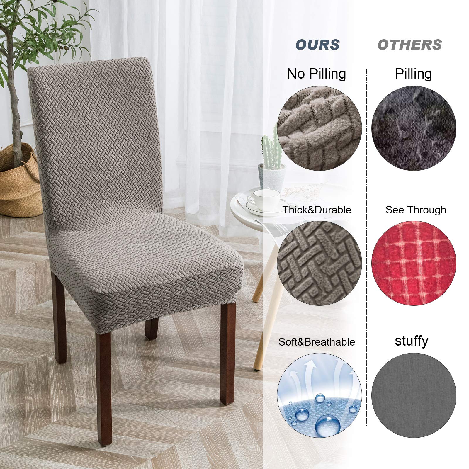 Genina Waterproof Dining Chair Covers Set of 4 - Taupe Parson Slipcovers for Kitchen & Dining Room | Spill-Proof Protection for Family Meals & Entertaining