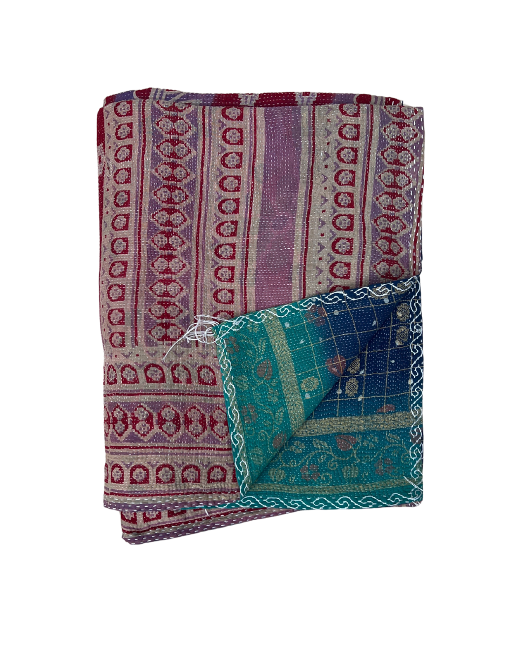 Midweight Kantha Quilt No. 784 - Handmade Cotton Bedspread, Lightweight Summer Blanket & Boho Home Decor for Bedroom, Living Room or Outdoor Picnics