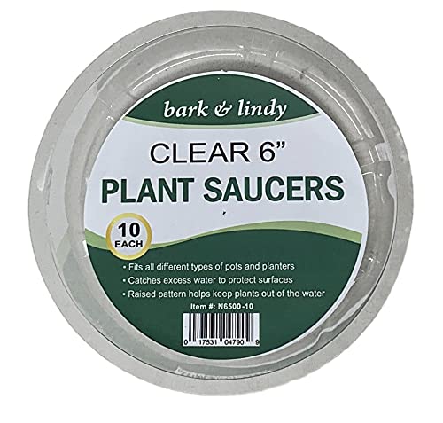 Bark and Lindy Clear Plastic Plant Saucers - 10 Pack Drip Trays for Indoor/Outdoor Potted Plants | Water Catcher for Flower Pots, Planters & Gardening Essentials