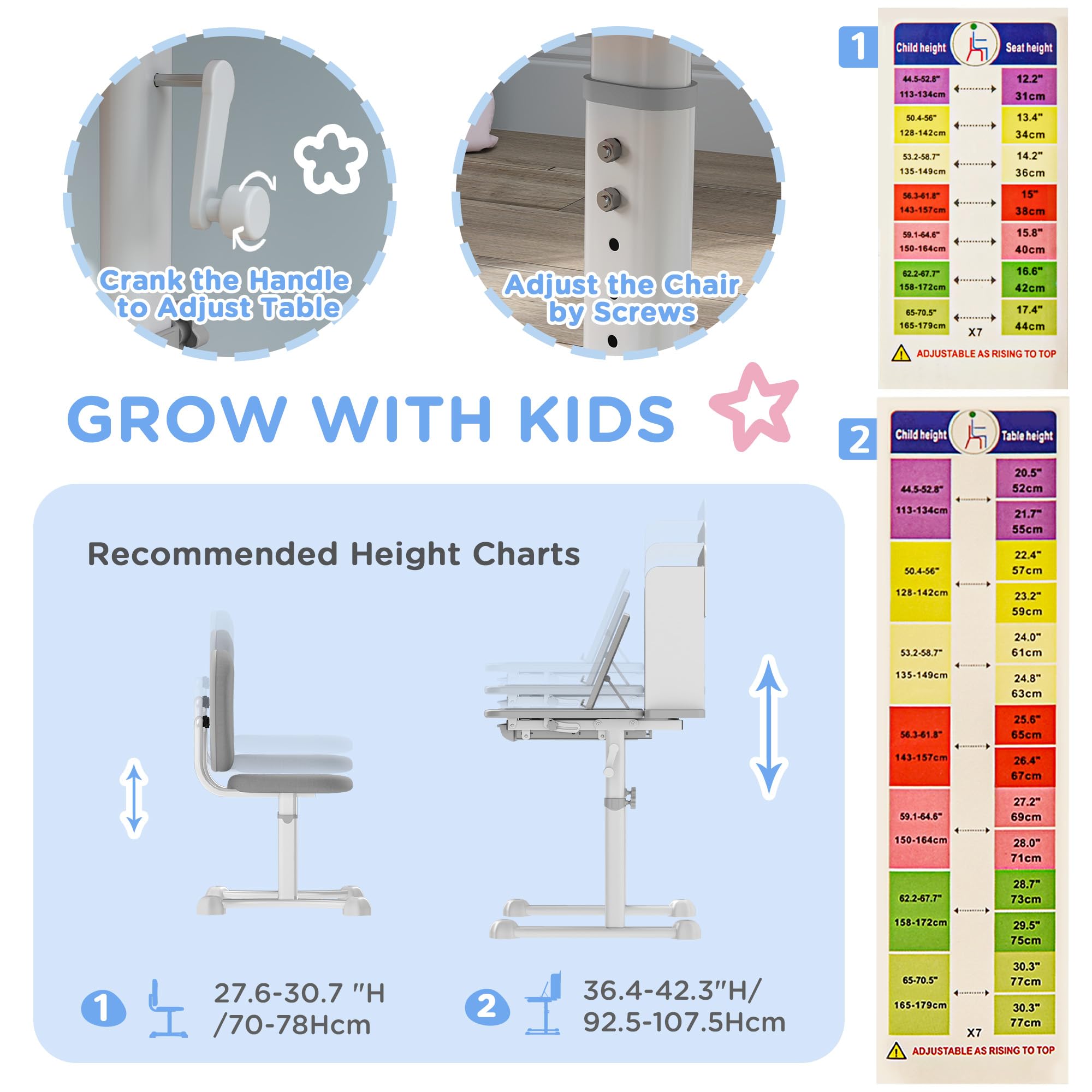 Qaba Adjustable Kids Desk and Chair Set with Tilt Desktop, Storage Drawer & Book Rack - Ergonomic Study Table for Writing, Reading, Drawing - Perfect for Homeschooling & Online Learning (Gray)