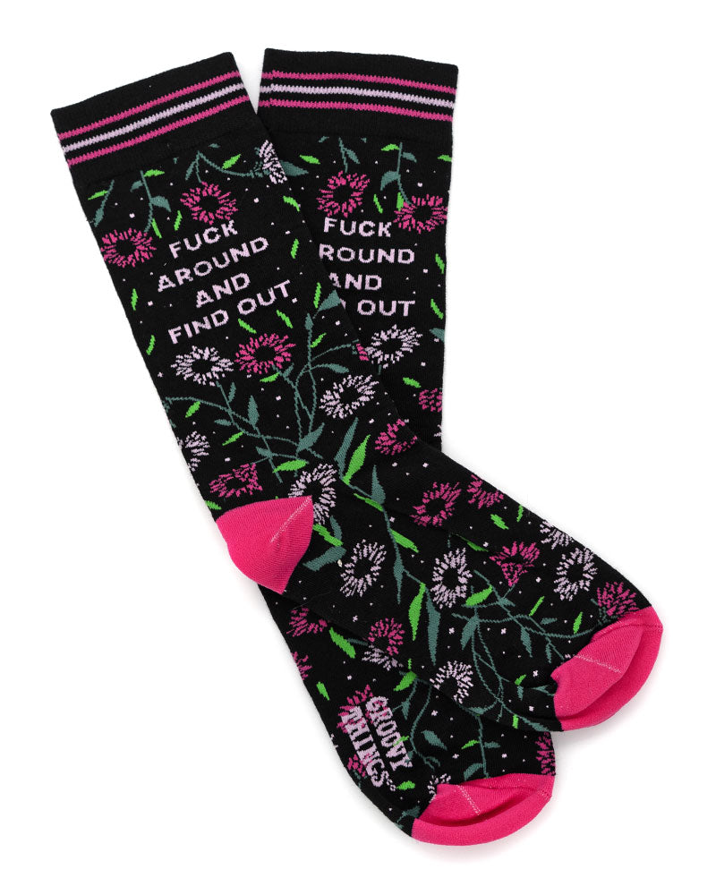 Funny Socks with 'Fuck Around And Find Out' Print - Trendy Novelty Socks for Men & Women - Perfect for Gifts, Parties, and Casual Wear