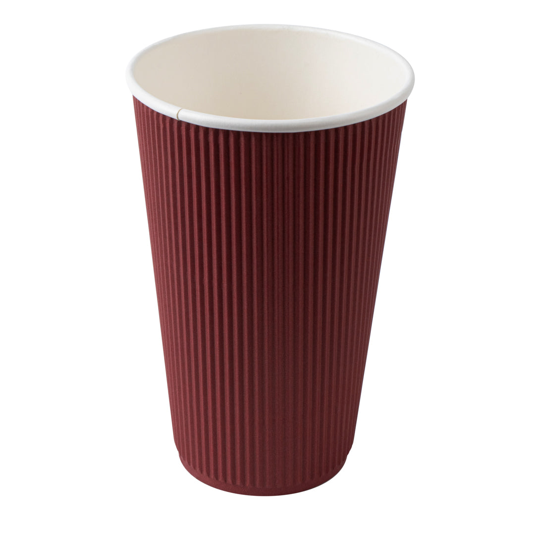 16 oz Crimson Ripple Wall Paper Coffee Cups with White Lids - 20 Count Box (3.5
