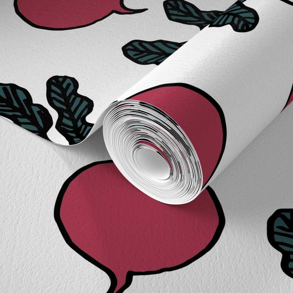 Commercial Grade Spoonflower Wallpaper 27ft x 2ft - Beets Burgundy Vegetables Food Pattern | Peel & Stick Traditional Wallpaper for Kitchen, Dining Room, Cafe Decor
