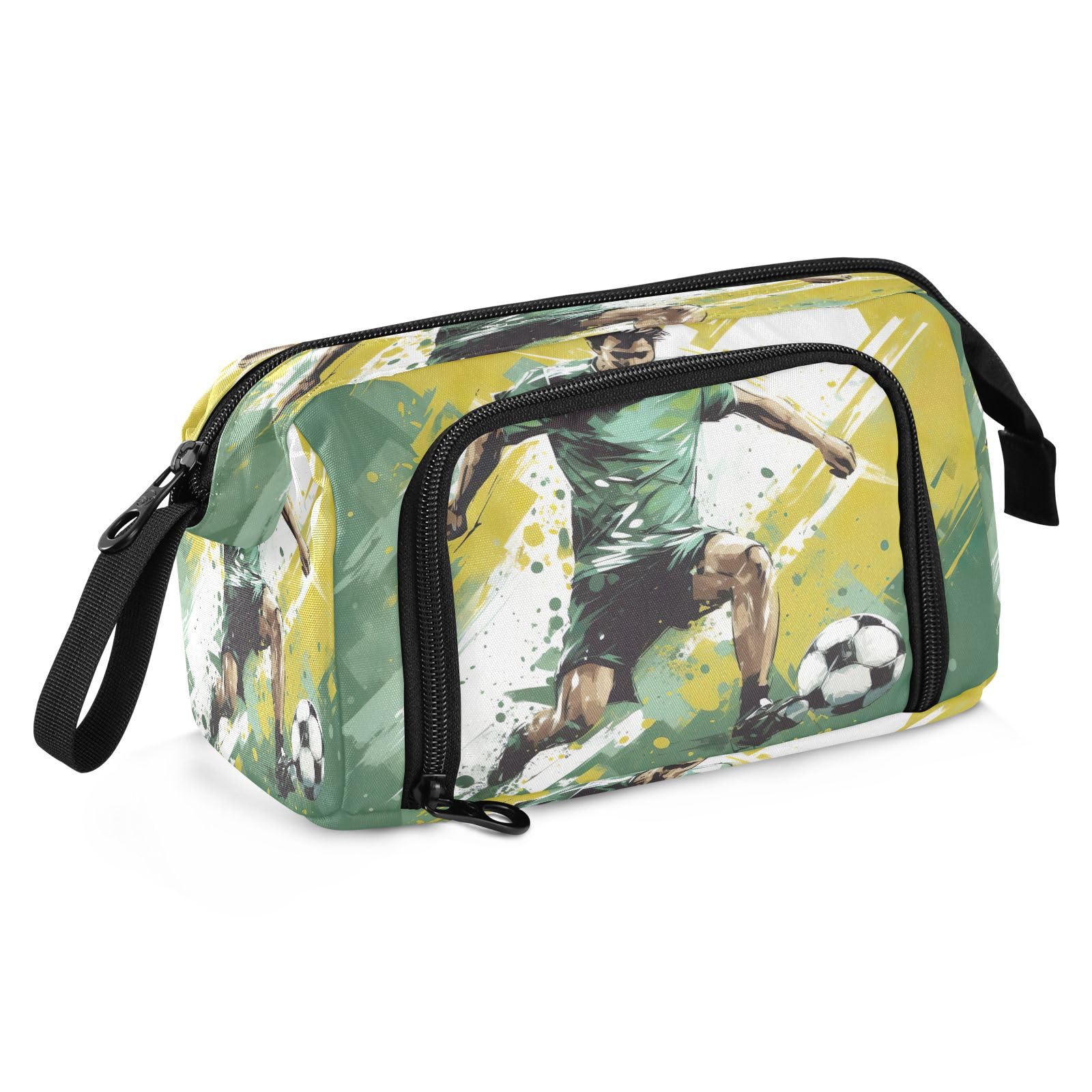 **Yellow Green Large Capacity Football Player Pencil Case - Portable Pen Organizer with Compartments for School, Office & Travel - Aesthetic Stationery Pouch for Boys, Girls, Teens & Adults**
