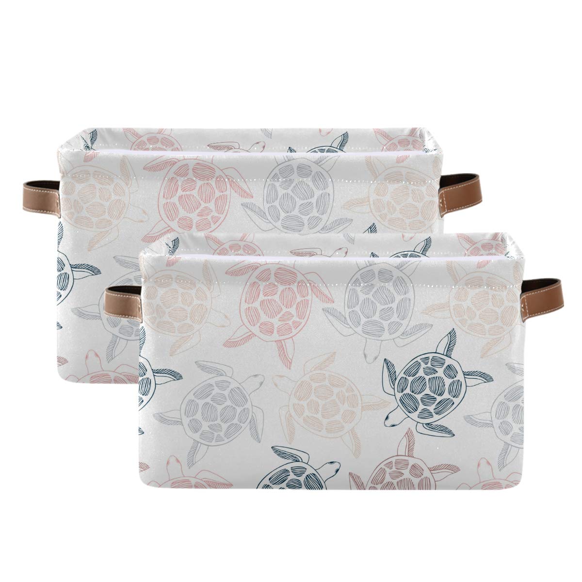 Foldable Canvas Storage Bins with Sea Turtle Pattern - Large Collapsible Fabric Organizer with Handles for Home, Office & Closet (2-Pack) - Perfect for Toy Storage, Laundry Organization & Seasonal Decor