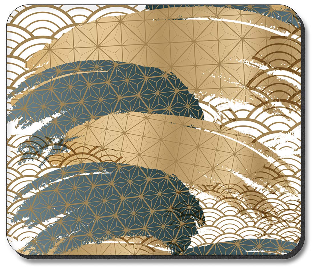 Blue & Gold Symmetrical Art Plates Mouse Pad - Non-Slip Gaming & Office Desk Mat for Computer, Laptop, Home & Workstation Use