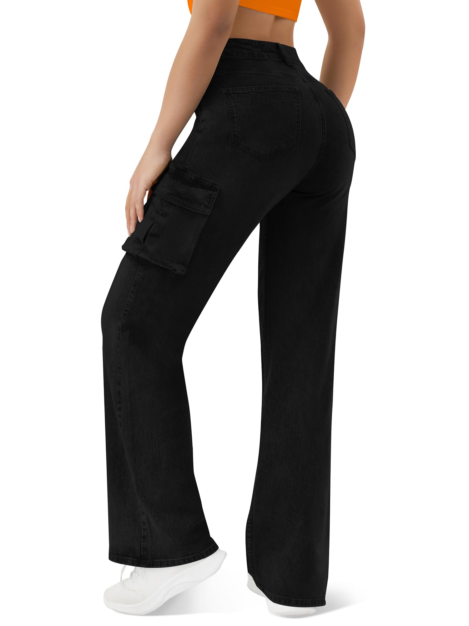 Women's High Waisted Cargo Jeans - 6 Pocket Straight Wide Leg Baggy Pants for Casual Wear | Street Style, Work & Everyday Comfort