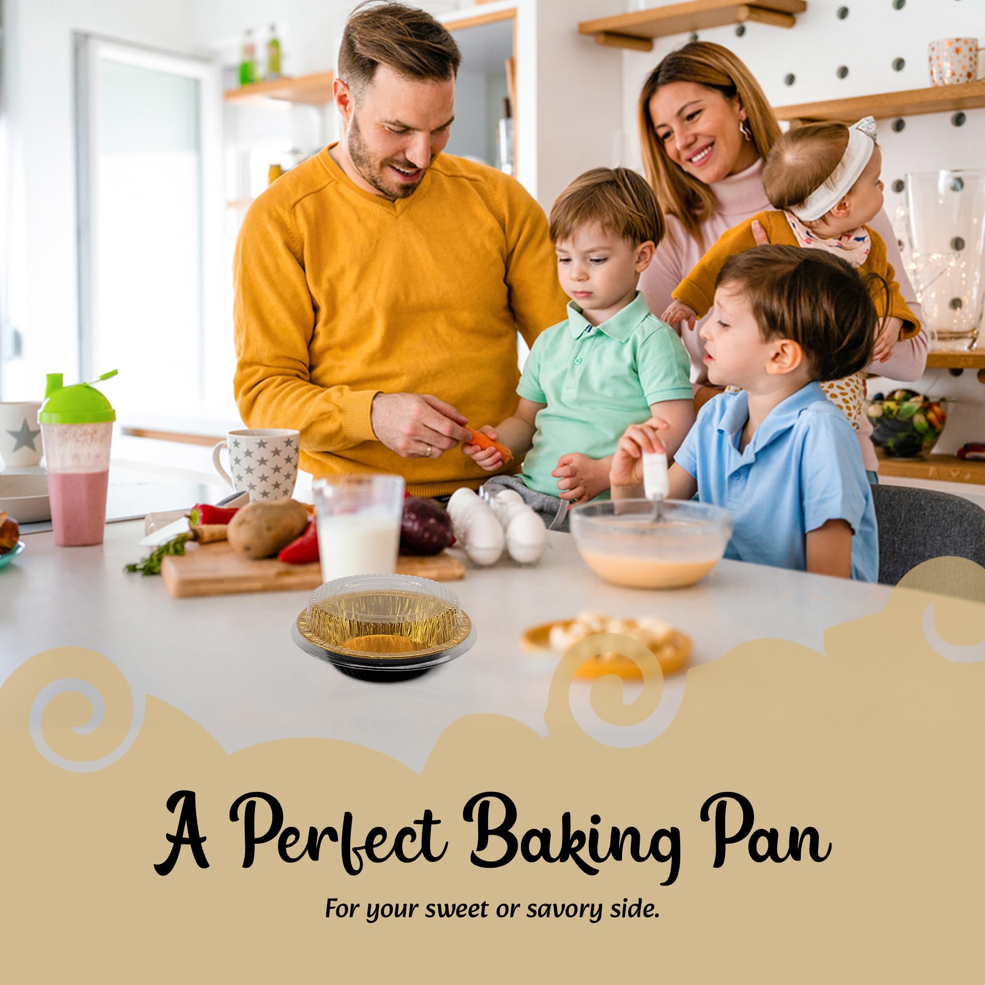 KitchenDance 5 Inch Mini Pie Tins with Lids - Premium Aluminum Baking Pans for Pies, Tarts, Cobblers & Cakes - Reusable & Dishwasher Safe - Perfect for Home Bakers, Holiday Desserts & Party Treats (500, B & G)