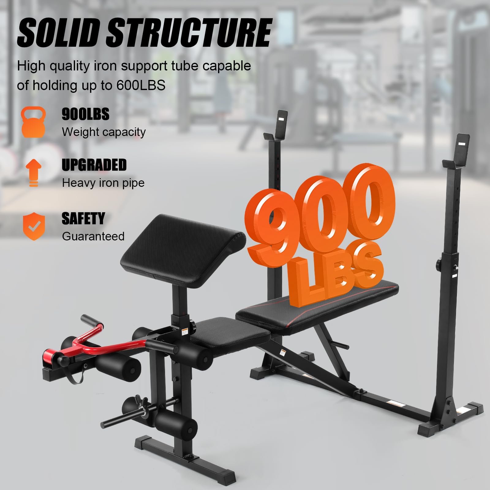 Aceshin 900 LBS Adjustable Olympic Weight Bench with Squat Rack - Home Gym Equipment for Strength Training | Includes Leg Extension & Preacher Curl Pad | Perfect for Bench Press, Squats & Full-Body Workouts