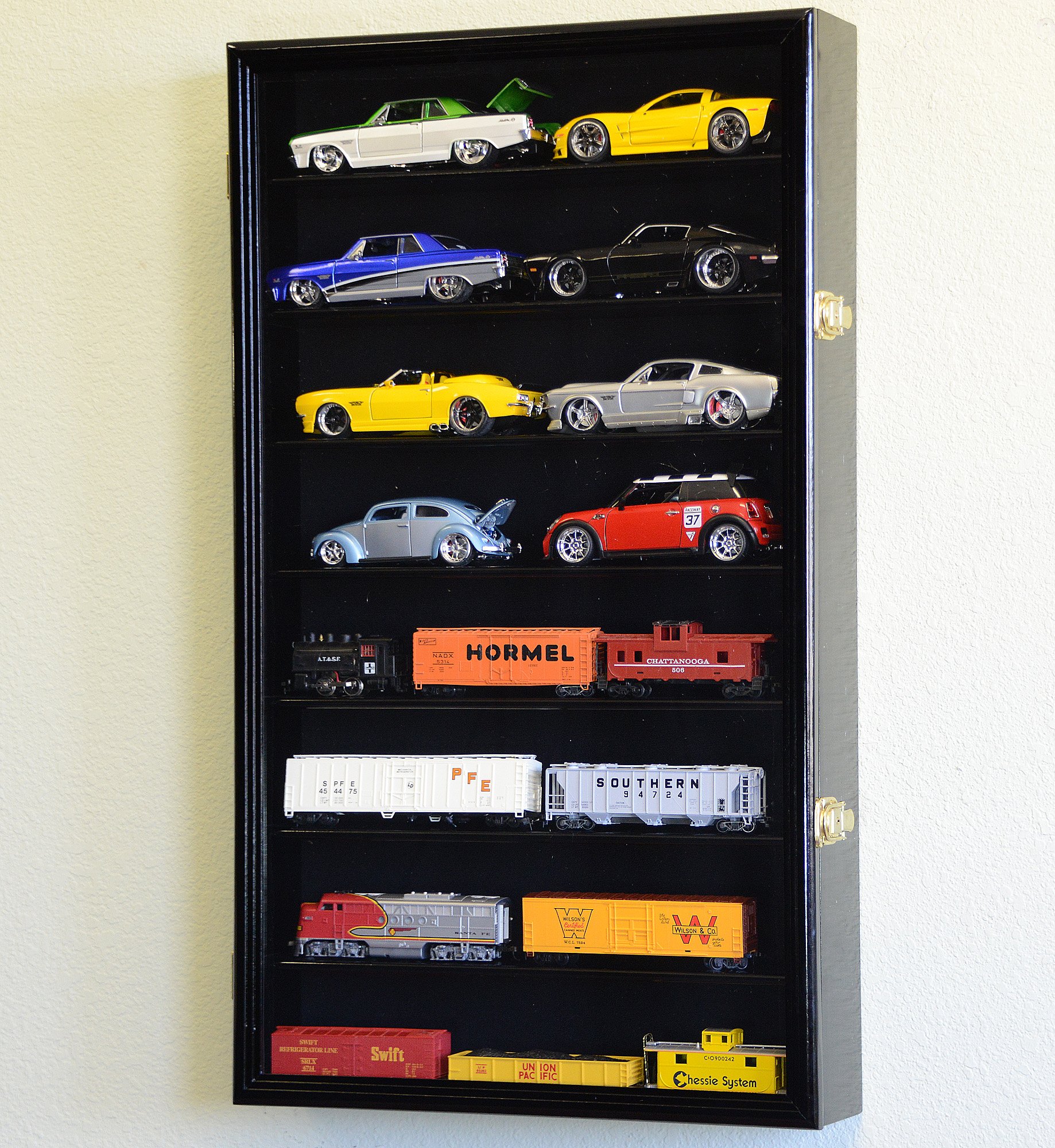 1/24 Scale Diecast Model Car Display Case - Holds 16 Cars, Black Finish | Perfect for Collectors, Showroom & Home Decoration