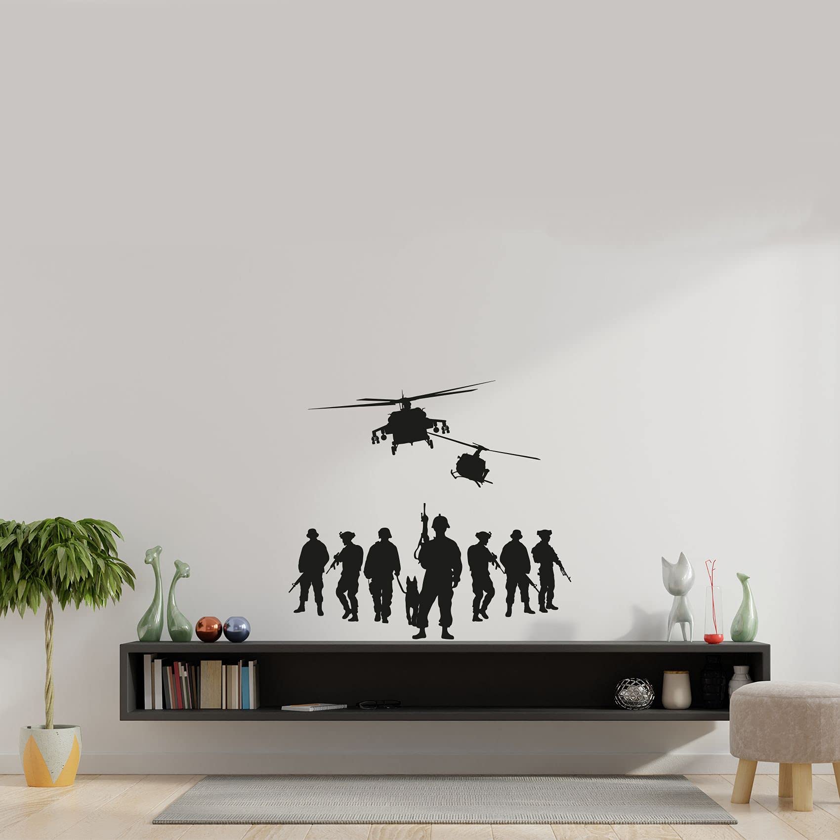 Military Helicopter Wall Decal - SWAT Army Soldier Vinyl Sticker for Boys & Girls Room Decor - 30x40 Inch - Perfect for Kids Bedroom, Playroom & Home Wall Art - Easy to Apply & Remove