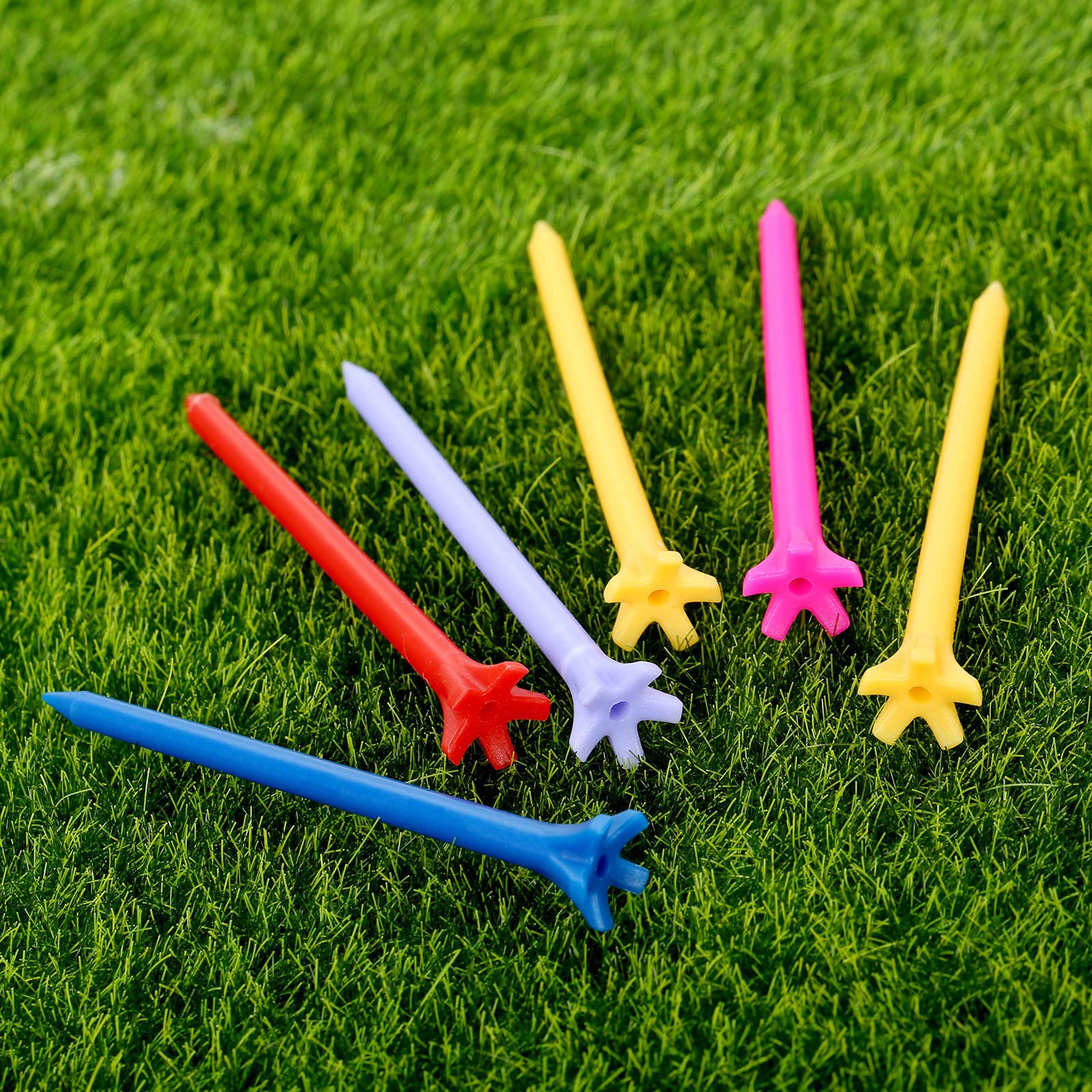 **MUXSAM Unbreakable Plastic Golf Tees 2 3/4 inch (70mm) - 100 Pack Bulk, Durable & Stable for Reduced Friction & Side Spin - Perfect for Men & Women (Random Colors) - Ideal for Driving Range, Practice & Tournament Play**