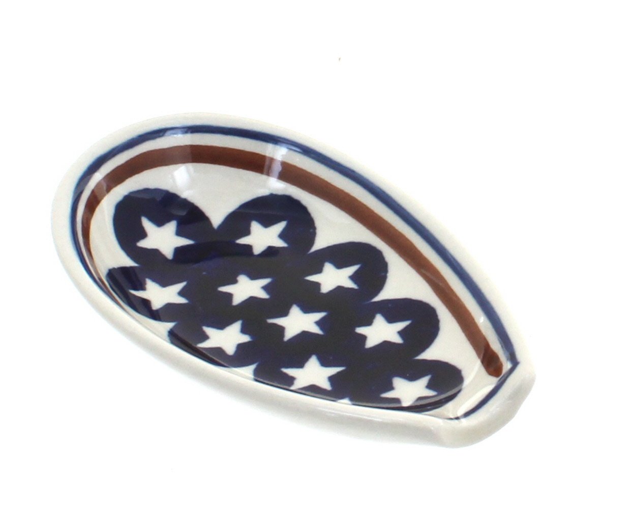 Blue Rose Polish Pottery Stars & Stripes Small Spoon Rest - Handmade Ceramic Spoon Holder for Kitchen, Coffee, Tea - Perfect for 4th of July, Patriotic Decor, and American-Themed Parties