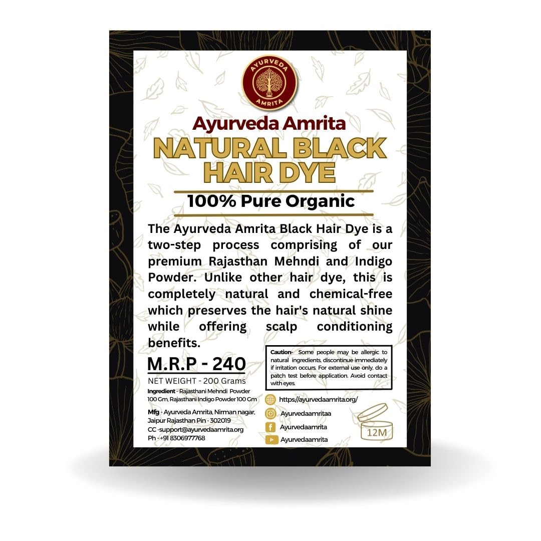 Natural Ayurvedic Amrita Hair Dye for Black Hair | 100% Chemical-Free Rajasthani Henna & Indigo Powder Combo (100g Each) - Safe Gray Coverage & Hair Conditioning Treatment for Men & Women