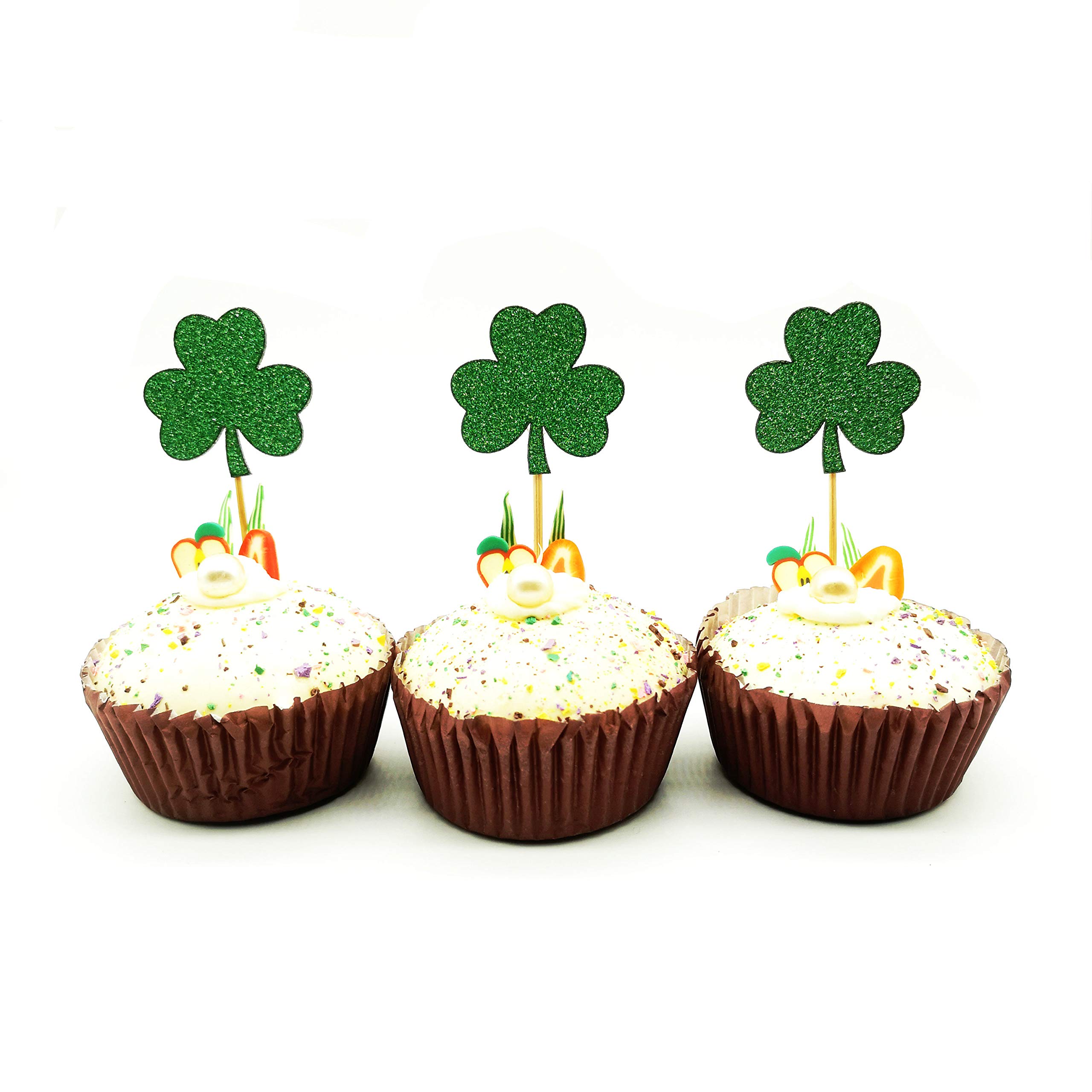 Green Clover Cupcake Toppers for St. Patrick's Day - Festive Party Decorations for Cupcakes, Cakes & Desserts